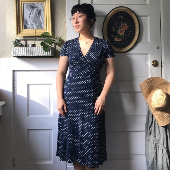 L.L. Bean | Dresses | Ll Bean Navy Polka Dot Rayonspandex Dress | Poshmark
